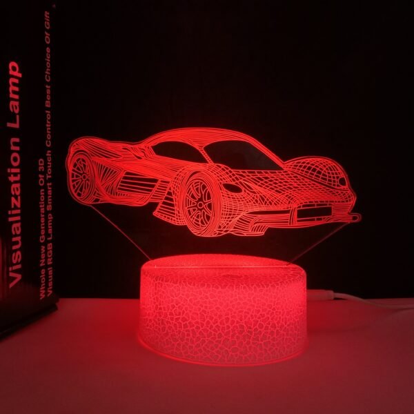 Car 3D Night Light Car Gift for Boys Sport Racing Car Illusion Lamp with Remote Control 16 Colors Changing Race car Driver Car Fan - Image 6