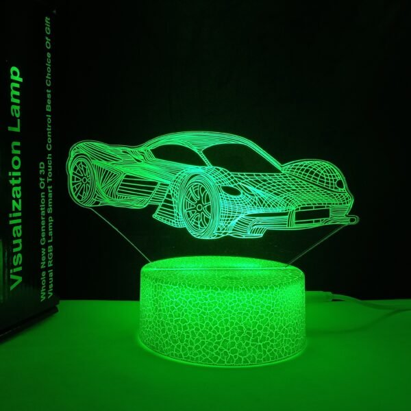 Car 3D Night Light Car Gift for Boys Sport Racing Car Illusion Lamp with Remote Control 16 Colors Changing Race car Driver Car Fan - Image 4
