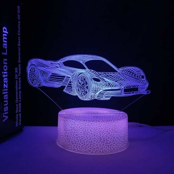 Car 3D Night Light Car Gift for Boys Sport Racing Car Illusion Lamp with Remote Control 16 Colors Changing Race car Driver Car Fan - Image 2