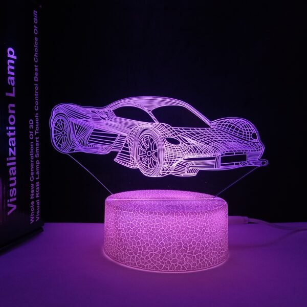 Car 3D Night Light Car Gift for Boys Sport Racing Car Illusion Lamp with Remote Control 16 Colors Changing Race car Driver Car Fan - Image 3