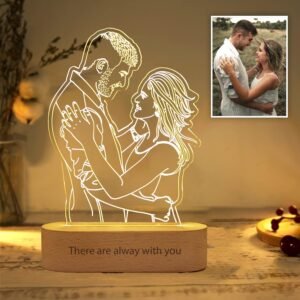 Customize Family Photo To 3D Lamp With Wood Base